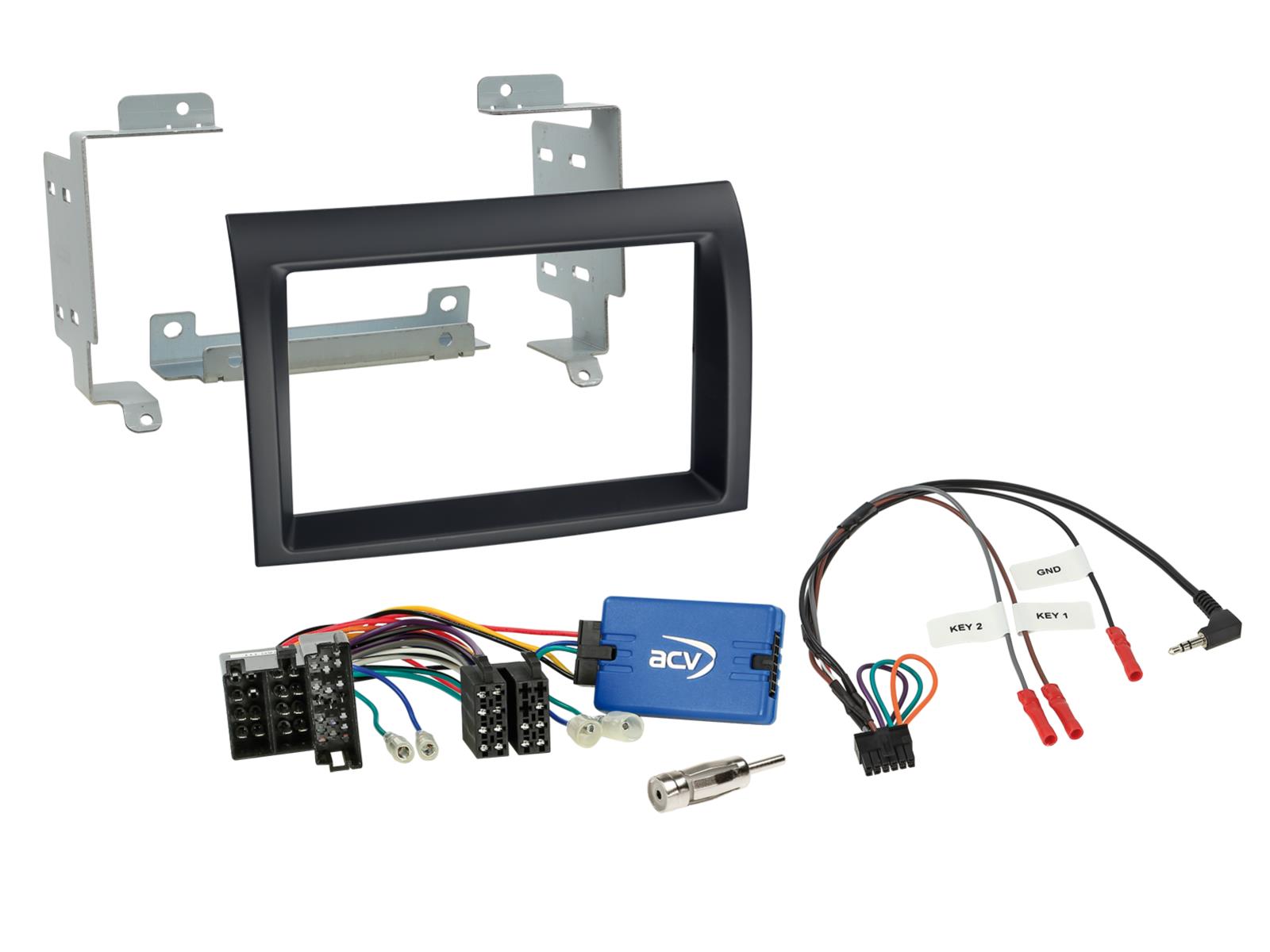 Citroen, Fiat, Peugeot (->2021) facia plate kit with SWC, black (adapter 2DIN). 621094-29