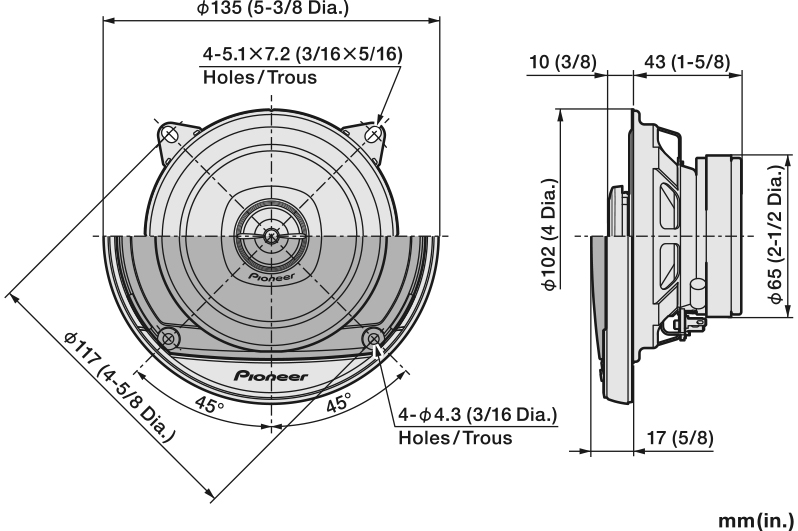 Pioneer TS-A1081F coaxial speakers  (100 mm).