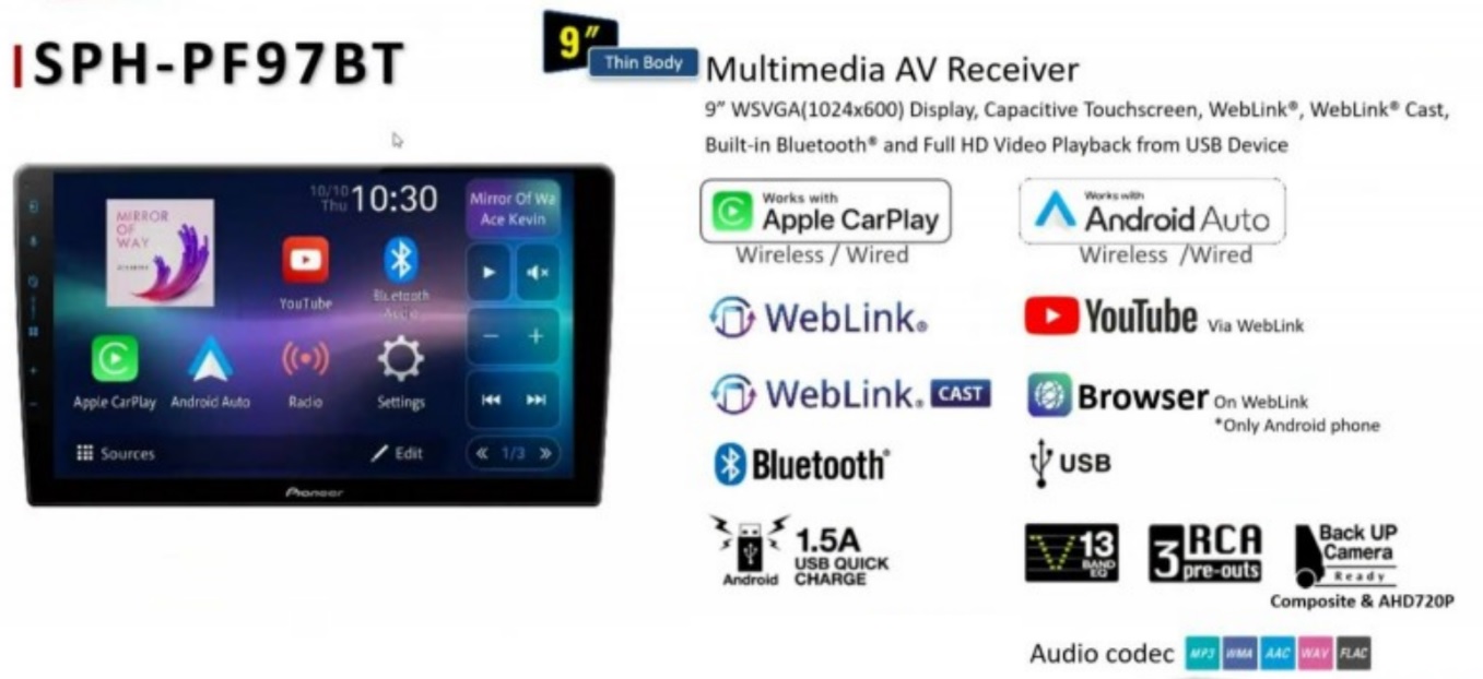 Pioneer SPH-PF97BT multimedia AV receiver (9.0").