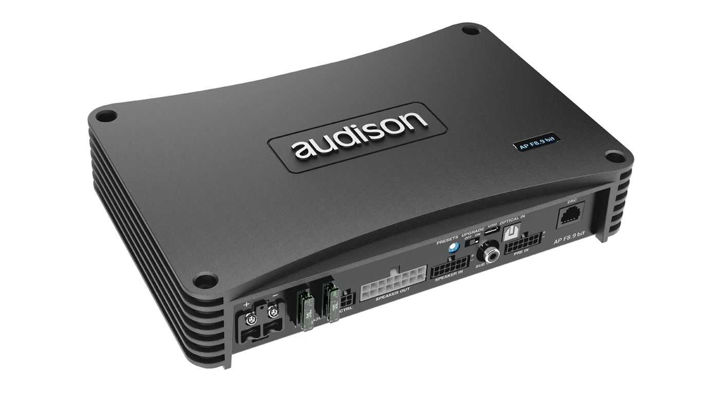 Audison AP F8.9 bit (D class) power amplifier (8-channel) with DSP.