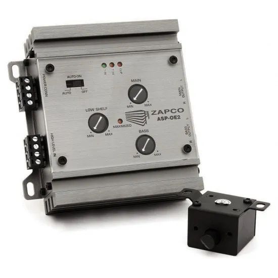 Zapco ASP-OE2 preamp for OEM audio system with Bass recovery.