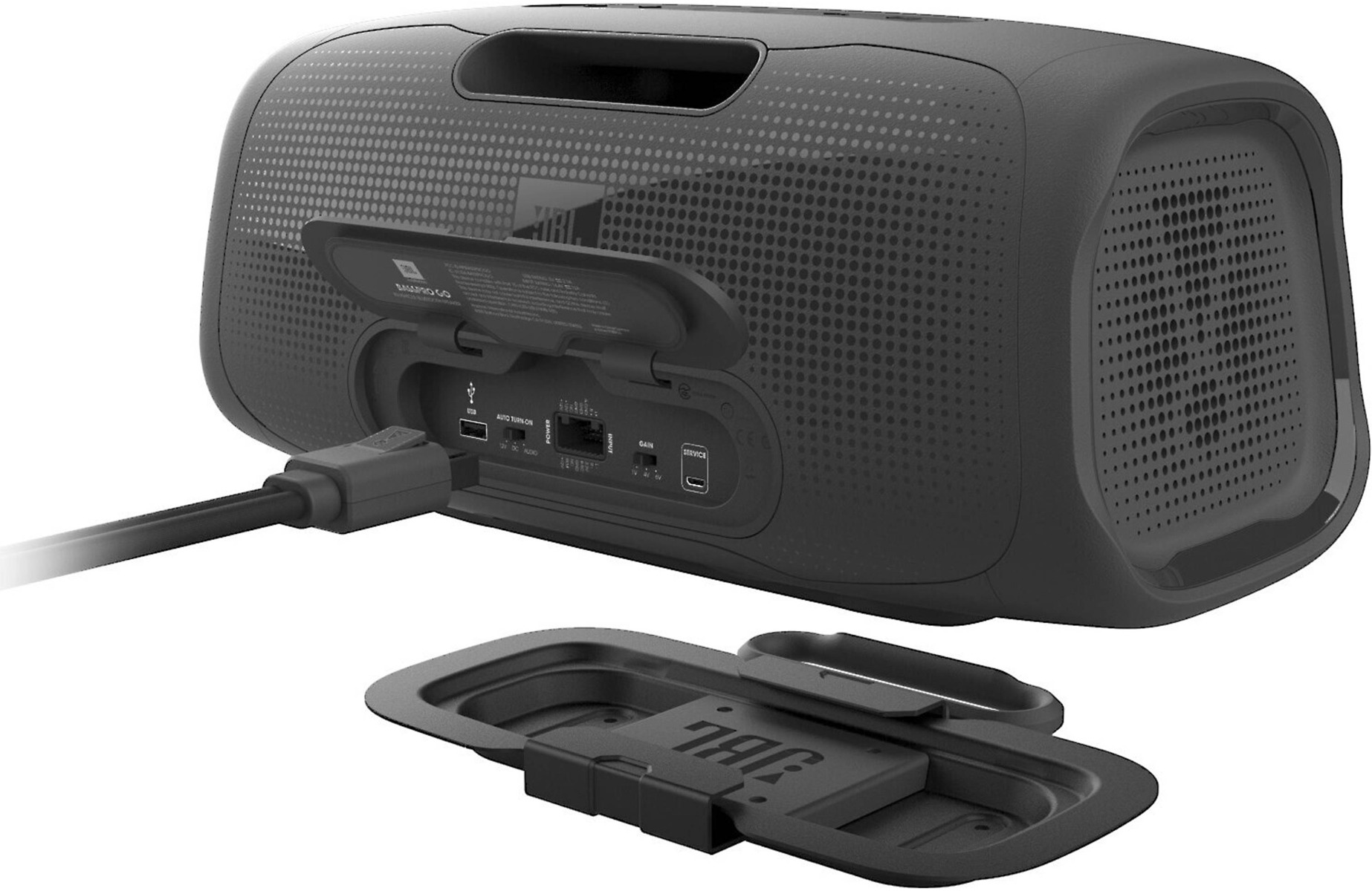 JBL BassPro GO subwoofer & full-range Bluetooth speaker.