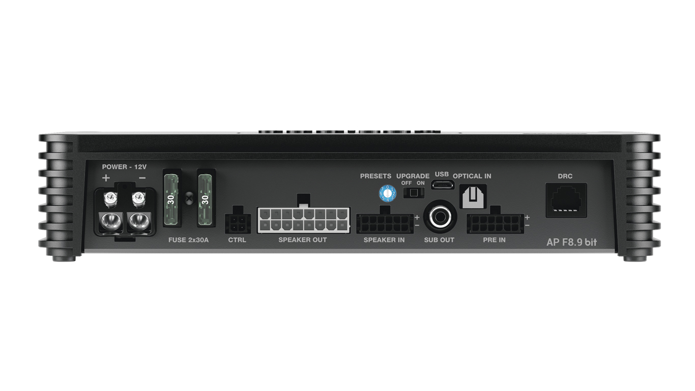 Audison AP F8.9 bit (D class) power amplifier (8-channel) with DSP.