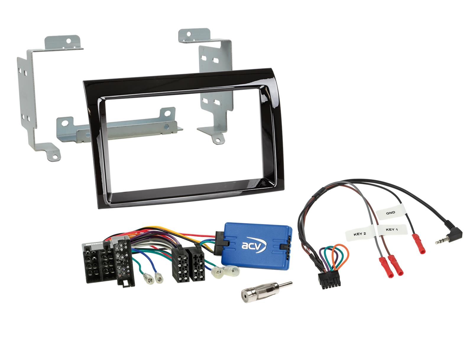 Citroen, Fiat, Peugeot (->2021) facia plate kit with SWC, black (adapter 2DIN). 621094-29
