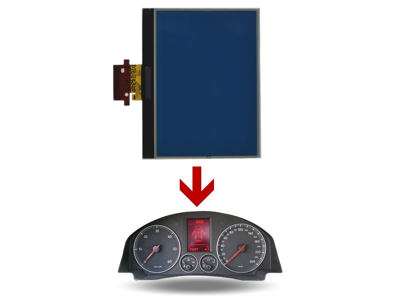 LCD display for instrument cluster VW Golf V, Passat, Touran..., Skoda... (for 3.5 mm).