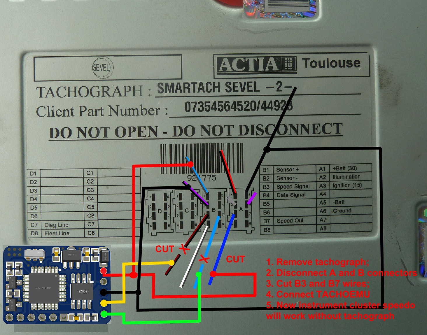 Tachograph emulator for Peugeot Boxer (2007->), Fiat, Citroen. TACHOEMU