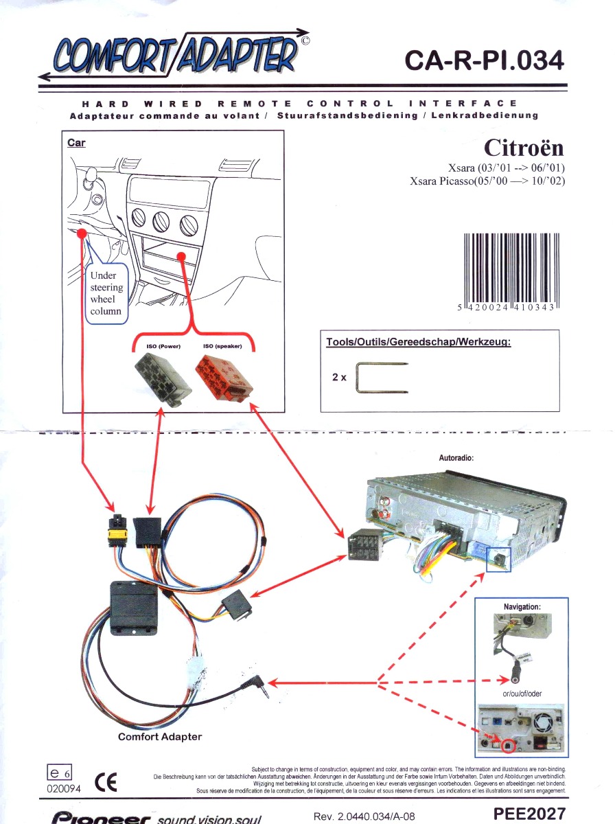 Citroen Xsara Steering Wheel Control (stalk adapter) for Pioneer.