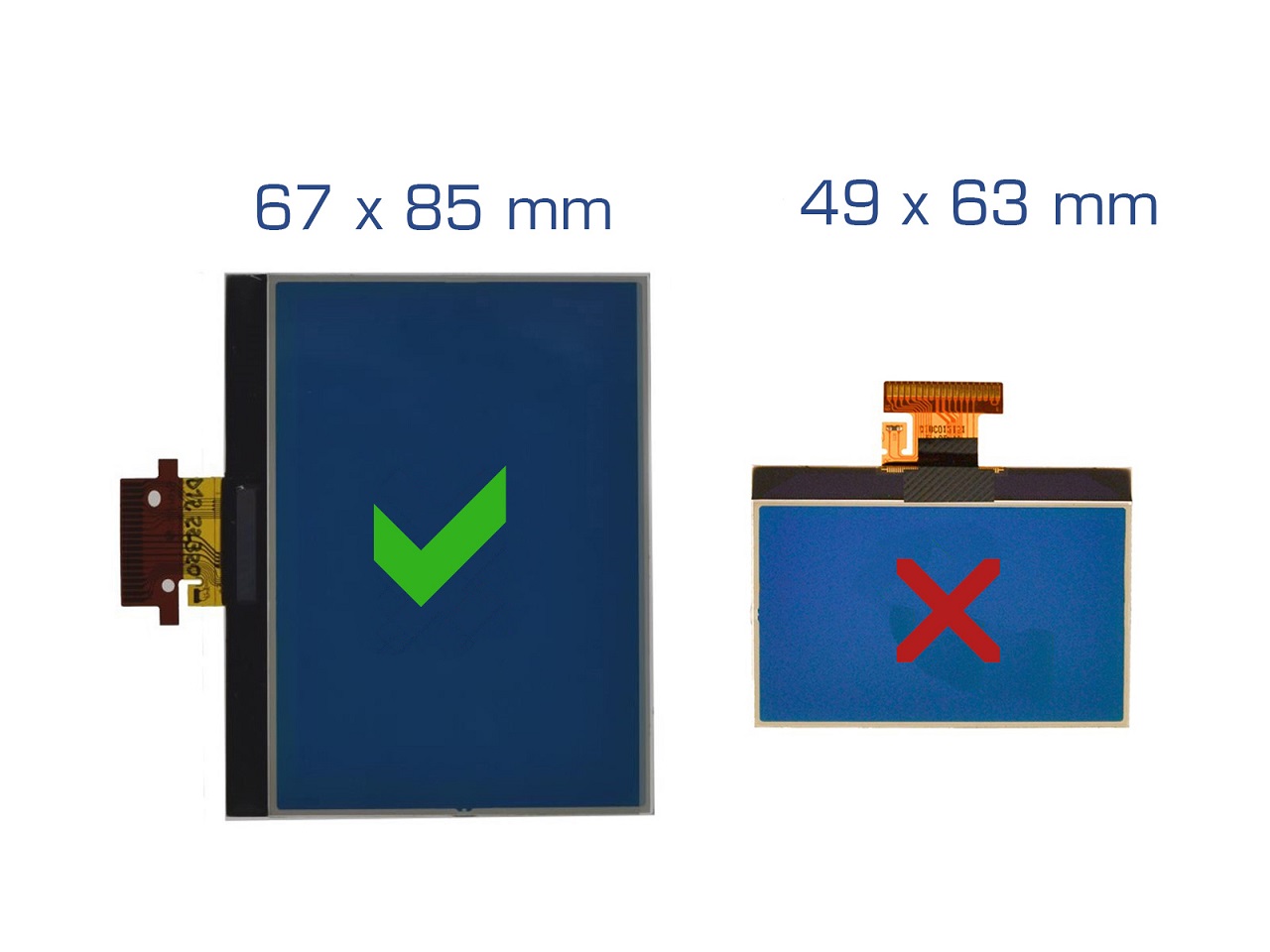 LCD display for instrument cluster VW Golf V, Passat, Touran..., Skoda... (for 2.0 mm).