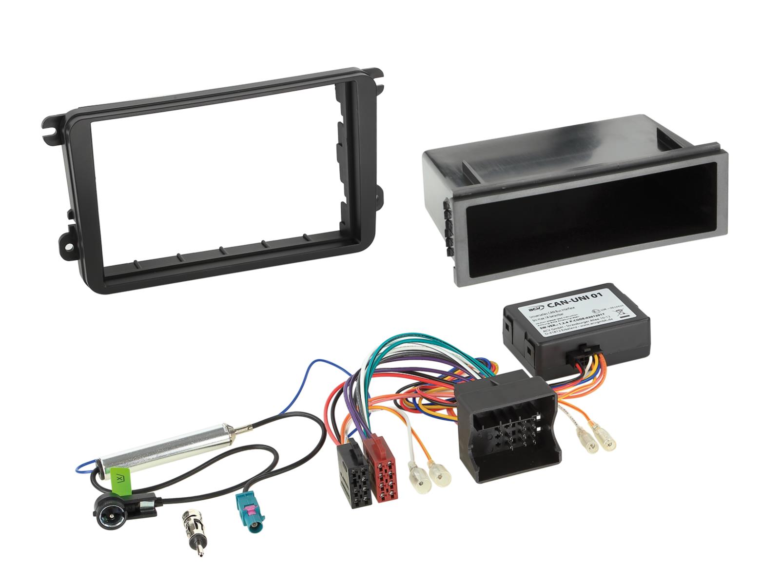 Skoda (->2015), Seat, VW... fascia plate kit with CAN Bus adapter (2DIN). 611320-15-02